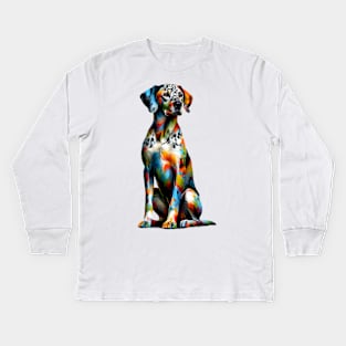 Vibrant Splashed Paint Catahoula Leopard Dog Artwork Kids Long Sleeve T-Shirt